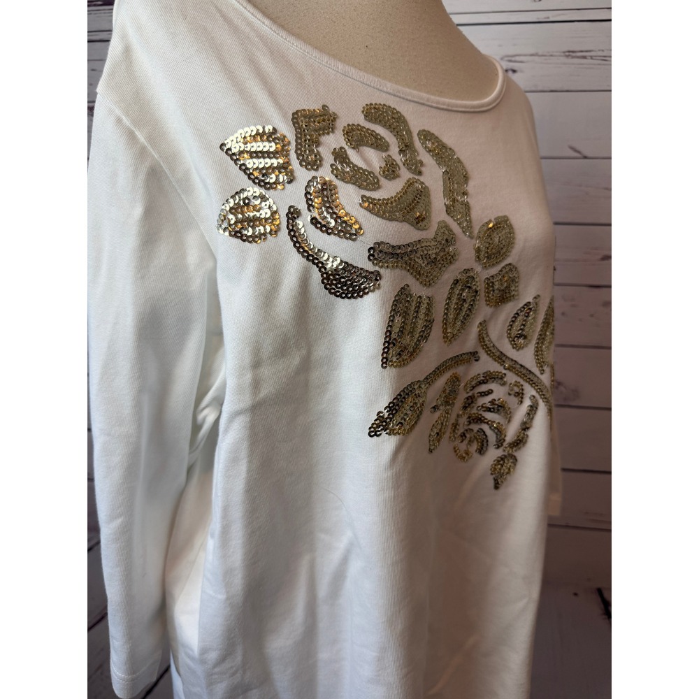 Quacker‎ Factory Knit Top Plus Size 1X Sequin Floral Rose NWT Pullover Shirt - Picture 5 of 13
